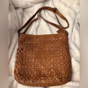 Vilenca Holland Soft Leather Woven Leather Crossbody Bag in Cognac Brown